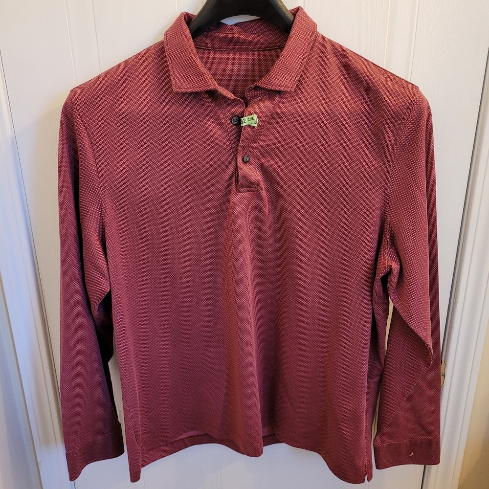 UNTUCKit Men's Long Sleeve Polo Shirt Damaschino Diamond Birdseye Large